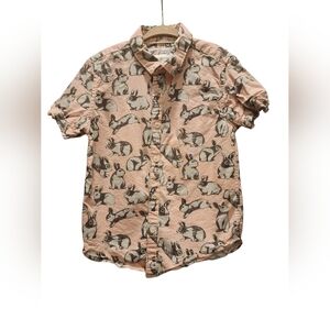 Boys Denim & Flower Button Down Short Sleeve Easter Shirt, Size 5/6